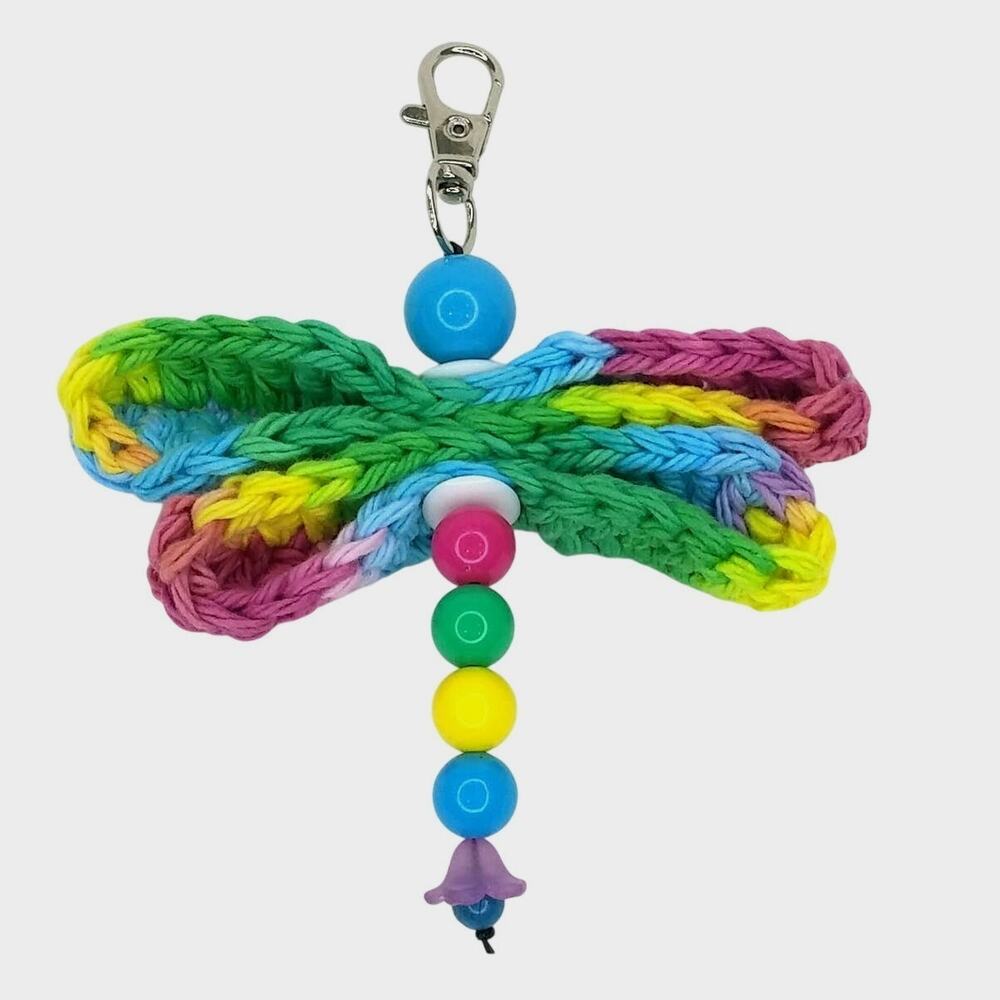 Handmade Crochet Dragonfly Bag Charm Rainbow Upcycled Beaded Purse Keychain NEW - Picture 7 of 8